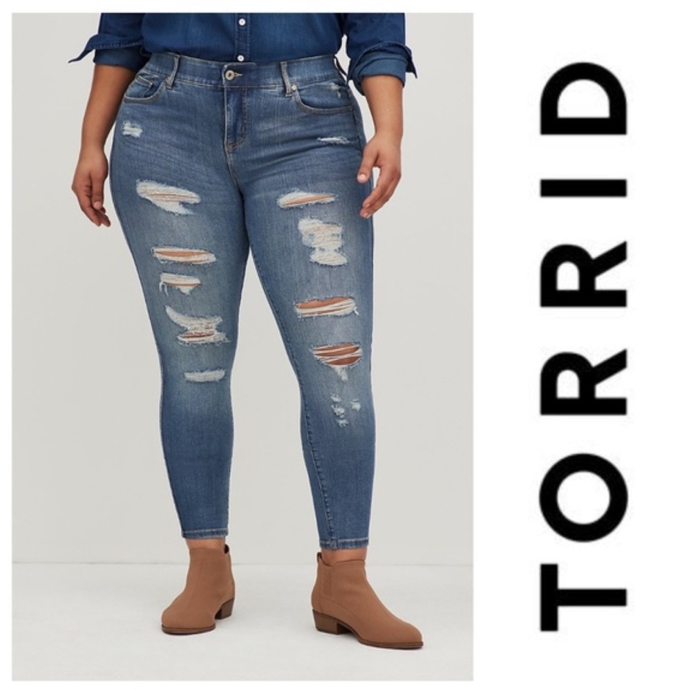 Torrid Bombshell Skinny Front Distressed Blue Jeans